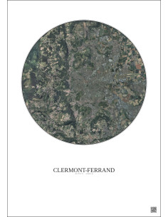 Clermont Ferrand Satellite View Poster 10km Color | Gravura – Light background