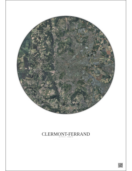 Affiche Clermont Ferrand – Poster vue satellite 10km Couleur | Gravura – Fond clair