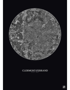 Clermont Ferrand Satellite View Poster 5km B&W | Gravura – Dark background