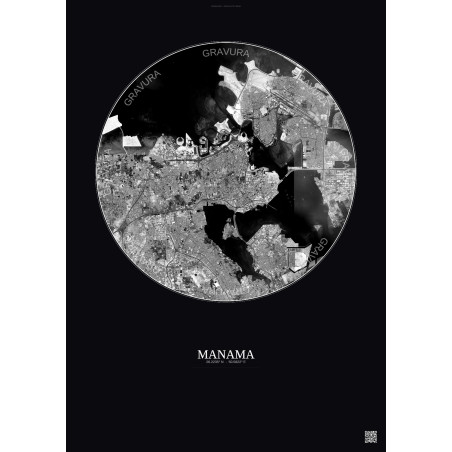 Affiche Manama – Poster vue satellite 10km N&B | Gravura – Fond foncé