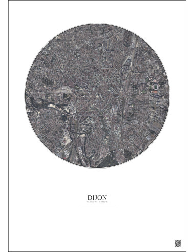 Affiche Dijon – Poster vue satellite 2.5km Couleur | Gravura – Fond clair