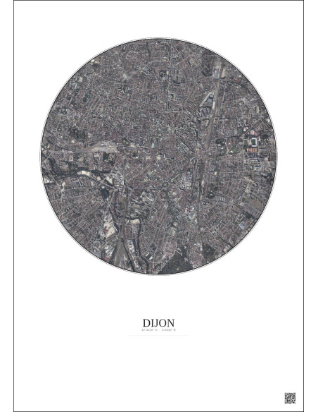 Affiche Dijon – Poster vue satellite 2.5km Couleur | Gravura – Fond clair