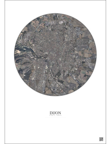 Affiche Dijon – Poster vue satellite 5km Couleur | Gravura – Fond clair