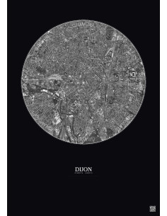 Dijon Satellite View Poster 2.5km B&W | Gravura – Dark background