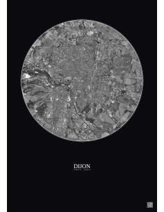 Dijon Satellite View Poster 5km B&W | Gravura – Dark background