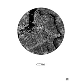 Affiche Ottawa – Poster vue satellite 2.5km N&B | Gravura – Fond clair