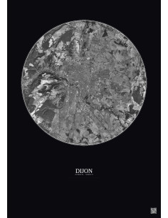 Dijon Satellite View Poster 10km B&W | Gravura – Dark background