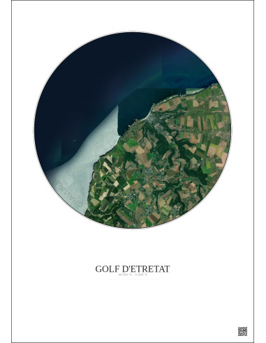 Affiche Golf D Etretat – Poster vue satellite 5km Couleur | Gravura – Fond clair