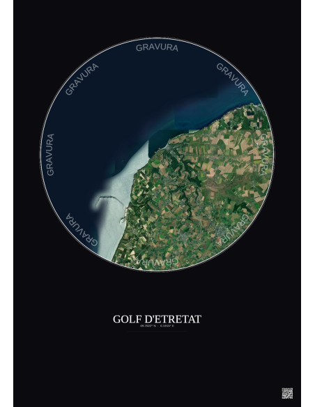 Affiche Golf D Etretat – Poster vue satellite 10km Couleur | Gravura – Fond foncé