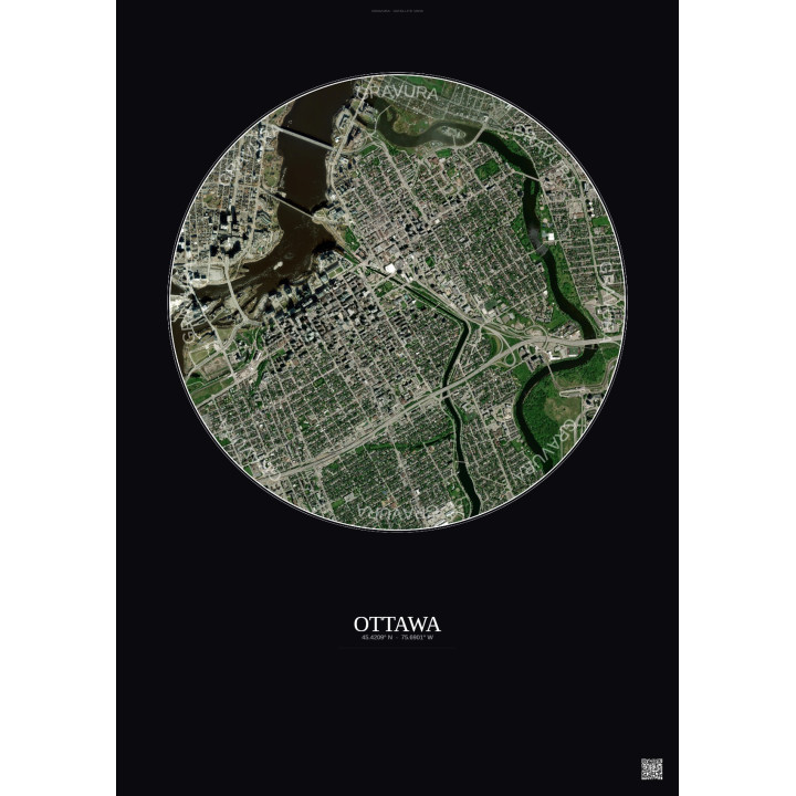 Affiche Ottawa – Poster vue satellite 2.5km Couleur | Gravura – Fond foncé