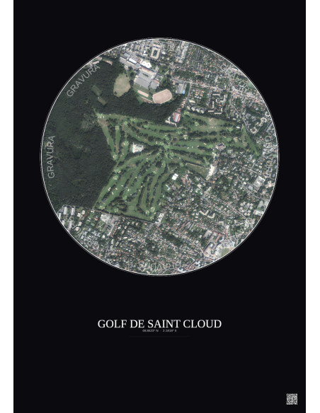 Affiche Golf De Saint Cloud – Poster vue satellite 1km Couleur | Gravura – Fond foncé
