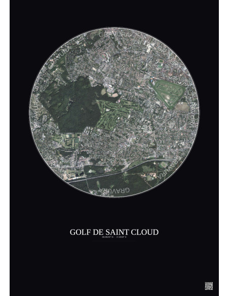 Affiche Golf De Saint Cloud – Poster vue satellite 2.5km Couleur | Gravura – Fond foncé