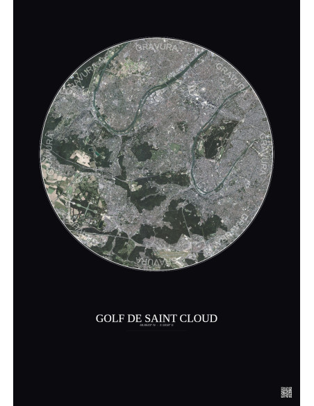Affiche Golf De Saint Cloud – Poster vue satellite 10km Couleur | Gravura – Fond foncé