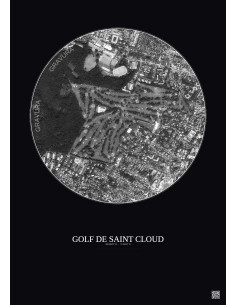 Affiche Golf De Saint Cloud – Poster vue satellite 1km N&B | Gravura – Fond foncé