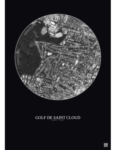 Affiche Golf De Saint Cloud – Poster vue satellite 1km N&B | Gravura – Fond foncé