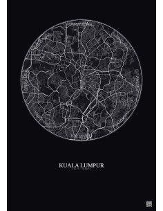 Affiche Kuala Lumpur – Poster carte de ville 10km | Gravura – Fond foncé