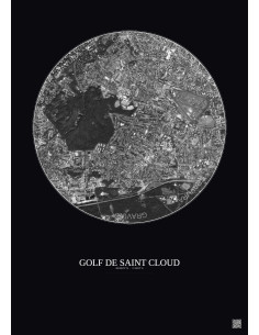Affiche Golf De Saint Cloud – Poster vue satellite 2.5km N&B | Gravura – Fond foncé