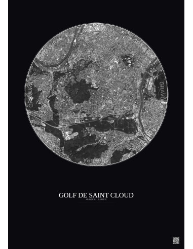 Golf De Saint Cloud Satellite View Poster 5km B&W | Gravura – Dark background