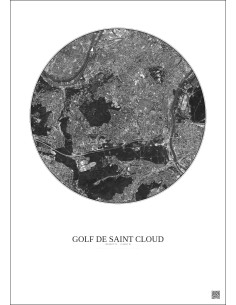 Affiche Golf De Saint Cloud – Poster vue satellite 5km N&B | Gravura – Fond clair