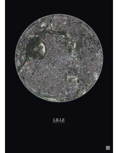 Affiche Lille – Poster vue satellite 2.5km Couleur | Gravura – Fond foncé