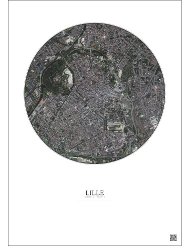 Affiche Lille – Poster vue satellite 2.5km Couleur | Gravura – Fond clair