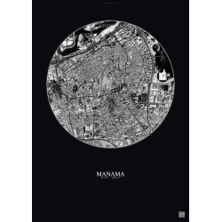 Affiche Manama – Poster vue satellite 2.5km N&B | Gravura – Fond foncé