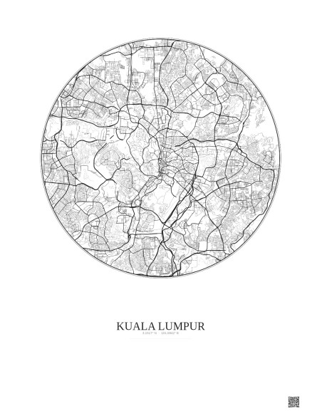 Affiche Kuala Lumpur – Poster carte de ville 10km | Gravura – Fond clair