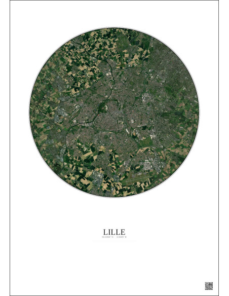 Affiche Lille – Poster vue satellite 10km Couleur | Gravura – Fond clair