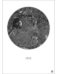 Lille Satellite View Poster 2.5km B&W | Gravura – Light background