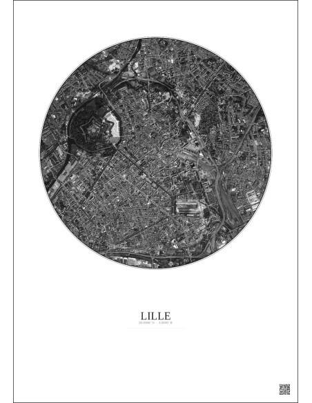 Affiche Lille – Poster vue satellite 2.5km N&B | Gravura – Fond clair