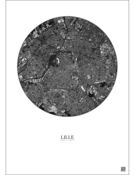 Lille Satellite View Poster 5km B&W | Gravura – Light background