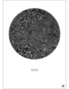 Lille Satellite View Poster 10km B&W | Gravura – Light background