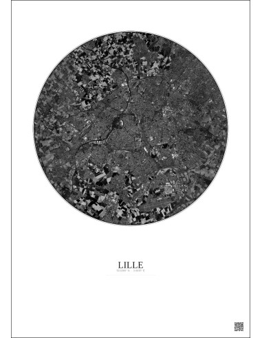 Affiche Lille – Poster vue satellite 10km N&B | Gravura – Fond clair