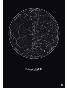 Affiche Kuala Lumpur – Poster carte de ville 2.5km | Gravura – Fond foncé