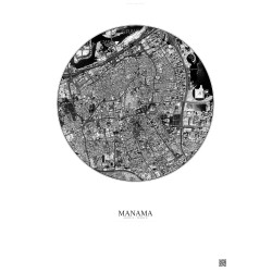 Affiche Manama – Poster vue satellite 2.5km N&B | Gravura – Fond clair