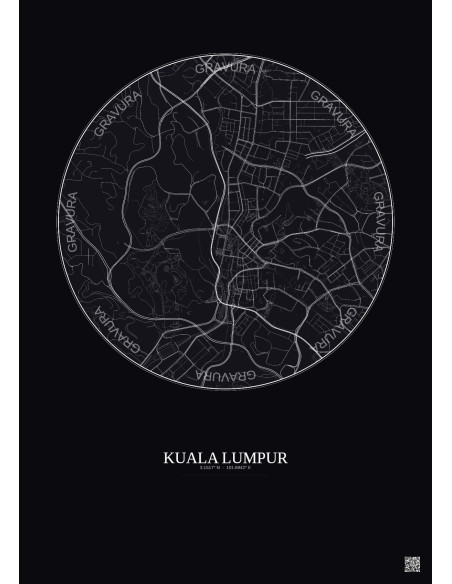 Kuala Lumpur City Map Poster 2.5km | Gravura – Dark background