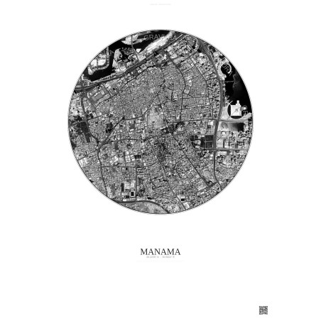 Manama Satellite View Poster 2.5km B&W | Gravura – Light background