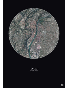 Lyon Satellite View Poster 5km Color | Gravura – Dark background