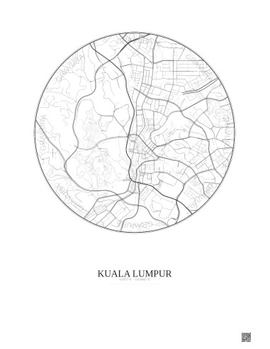 Affiche Kuala Lumpur – Poster carte de ville 2.5km | Gravura – Fond clair