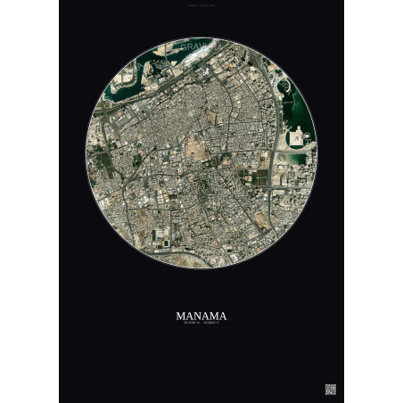 Affiche Manama – Poster vue satellite 2.5km Couleur | Gravura – Fond foncé