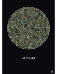 Affiche Montpellier – Poster vue satellite 2.5km Couleur | Gravura – Fond foncé