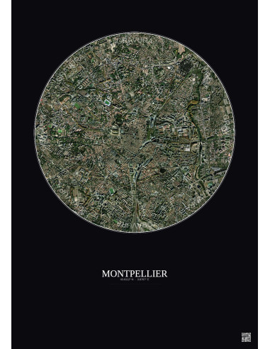 Affiche Montpellier – Poster vue satellite 2.5km Couleur | Gravura – Fond foncé