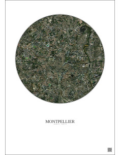 Affiche Montpellier – Poster vue satellite 2.5km Couleur | Gravura – Fond clair
