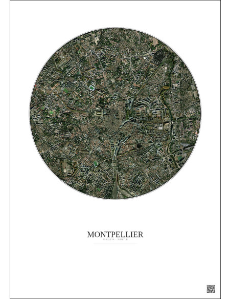 Affiche Montpellier – Poster vue satellite 2.5km Couleur | Gravura – Fond clair