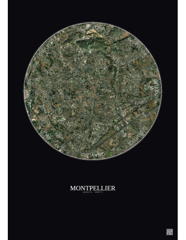 Affiche Montpellier – Poster vue satellite 5km Couleur | Gravura – Fond foncé