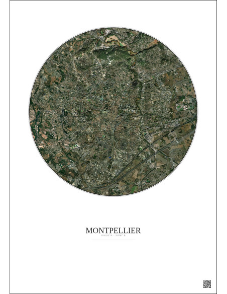 Affiche Montpellier – Poster vue satellite 5km Couleur | Gravura – Fond clair