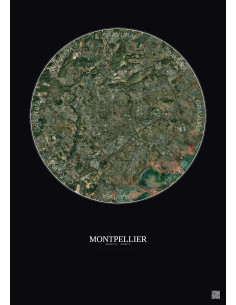 Affiche Montpellier – Poster vue satellite 10km Couleur | Gravura – Fond foncé