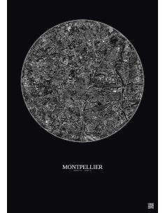 Affiche Montpellier – Poster vue satellite 2.5km N&B | Gravura – Fond foncé