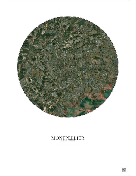 Affiche Montpellier – Poster vue satellite 10km Couleur | Gravura – Fond clair