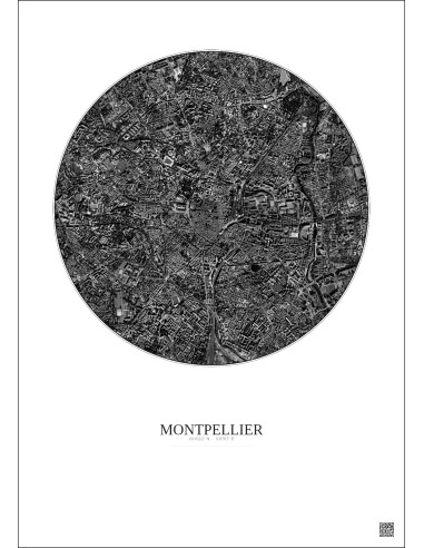 Affiche Montpellier – Poster vue satellite 2.5km N&B | Gravura – Fond clair